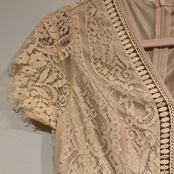 MEDIUM MEROKEETY V Neck Short Sleeve Floral Lace Dress - Picture 7 of 8